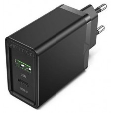 CARGADOR PARED USB-C/PD + USB-A/QC 20W NEGRO VENTION