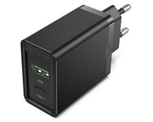 CARGADOR PARED USB-C/PD + USB-A/QC 20W NEGRO VENTION