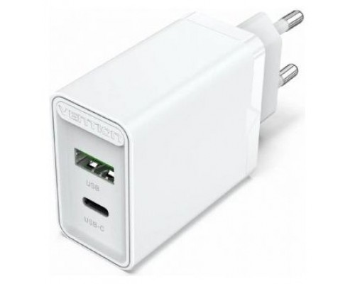 CARGADOR PARED USB-C/PD + USB-A/QC 20W BLANCO VENTION