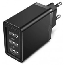 CARGADOR PARED/VIAJE 3xUSB-A 12W NEGRO VENTION