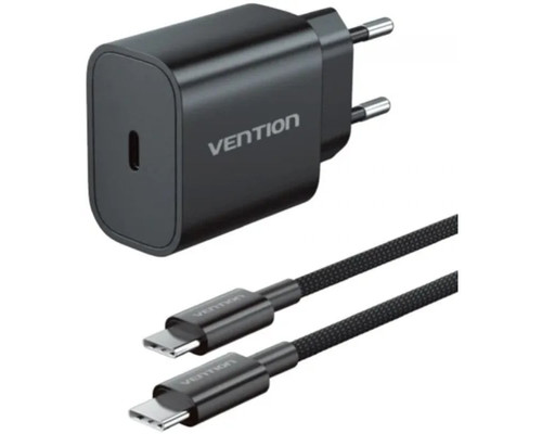 CARGADOR PARED 20W USB-C + CABLE USB-C A LIGHTNING NEGRO VENTION