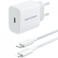 CARGADOR PARED 20W USB-C + CABLE USB-C A LIGHTNING BLANCO VENTION