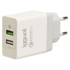 iggual Cargador doble 2xUSB carga rápida QC3.0 30W