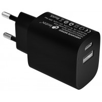 CARGADOR PARED/VIAJE USB-C/PD + USB-A 20W NEGRO LEOTEC