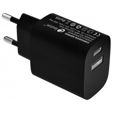 LEOTEC CARGADOR 20W CARGA RAPIDA 1 USB TIPO-C PD 1 USB-A NEGRO