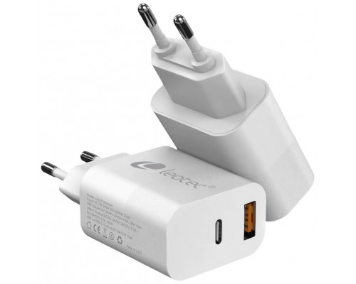 CARGADOR PARED/VIAJE USB-C/PD + USB-A 20W BLANCO LEOTEC