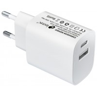 CARGADOR PARED/VIAJE USB-C/PD + USB-A 20W BLANCO LEOTEC