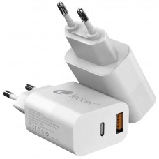 CARGADOR PARED/VIAJE USB-C/PD + USB-A 30W BLANCO LEOTEC