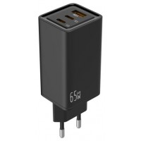 CARGADOR PARED/VIAJE GaN 2xUSB-C/PD + USB-A 65W NEGRO LEOTEC