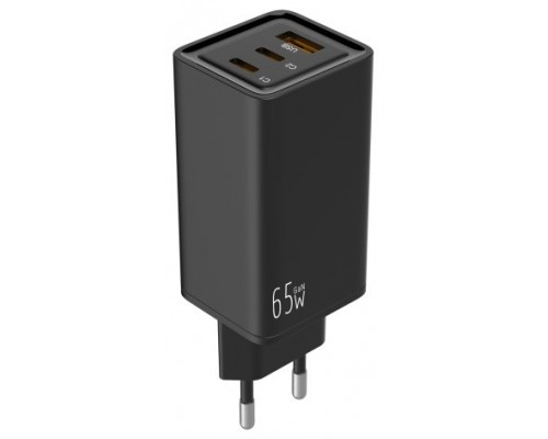 CARGADOR PARED/VIAJE GaN 2xUSB-C/PD + USB-A 65W NEGRO LEOTEC