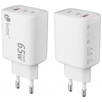CARGADOR PARED/VIAJE ULTRA SLIM 2xUSB-C/PD + USB-A 65W BLANCO LEOTEC
