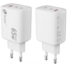CARGADOR PARED/VIAJE ULTRA SLIM 2xUSB-C/PD + USB-A 65W BLANCO LEOTEC