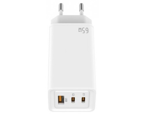 CARGADOR PARED/VIAJE GaN 2xUSB-C/PD + USB-A 65W BLANCO LEOTEC