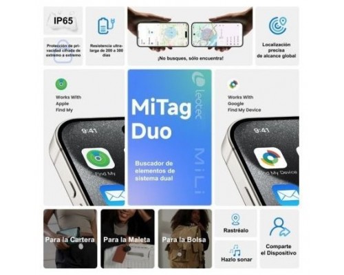 LEOTEC EASY TAG DUAL IOS Y ANDROID BLANCO + LLAVERO MARRON
