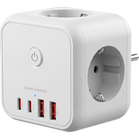 CARGADOR CUBO 3xAC + 2xUSB-C + 2xUSB-A 20W PD+GaN TYPE-F BLANCO MARS GAMING