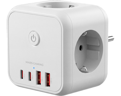 CARGADOR CUBO 3xAC + 2xUSB-C + 2xUSB-A 20W PD+GaN TYPE-F BLANCO MARS GAMING