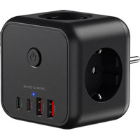 CARGADOR CUBO 3xAC + 2xUSB-C + 2xUSB-A 20W PD+GaN TYPE-F NEGRO MARS GAMING-3AA CARGADOR CUBO 3xAC + 2xUSB-C + 2xUSB-A 20W PD+GaN TYPE-F NEGRO MARS GAMING