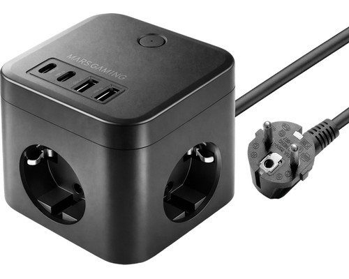 CARGADOR CUBO 3xAC + 2xUSB-C + 2xUSB-A 35W PD+GaN TYPE-F NEGRO MARS GAMING
