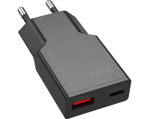CARGADOR USB PARED USB-C + USB-A GaN 30W NEGRO MARS GAMING-AA4 CARGADOR USB PARED USB-C + USB-A GaN 30W NEGRO MARS GAMING