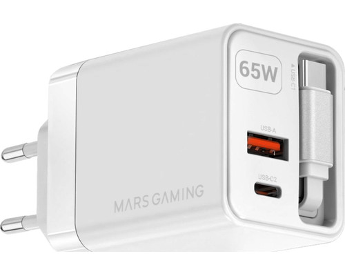 CARGADOR USB PARED USB-C + USB-A GaN 65W BLANCO MARS GAMING