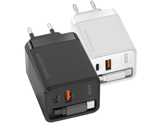 CARGADOR USB PARED USB-C + USB-A GaN 65W NEGRO MARS GAMING