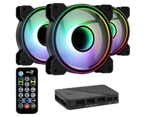 KIT 3 VENTILADORES AUXILIAR INTERNO 120MM AEROCOOL MIRAGE ARGB +HUB+MANDO