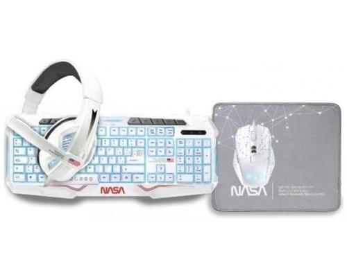 Kit GAMIN 4 en 1 TECLADO + RATON + AURICULARES + ALFOMBRILLA de NASA ANDROMEDA