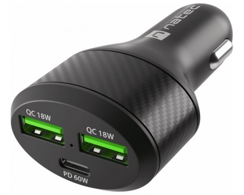 CARGADOR COCHE NATEC CONEY 2XUSB, 1XUSB-C QC3.0, PD 3.0 84W NEGRO