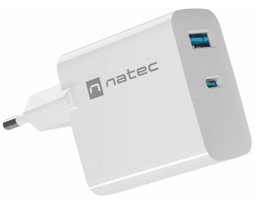 CARGADOR NATEC RIBERA GAN 45W PD3.0 QC3.0 1XUSB-A + 1XUSB-C BLANCO