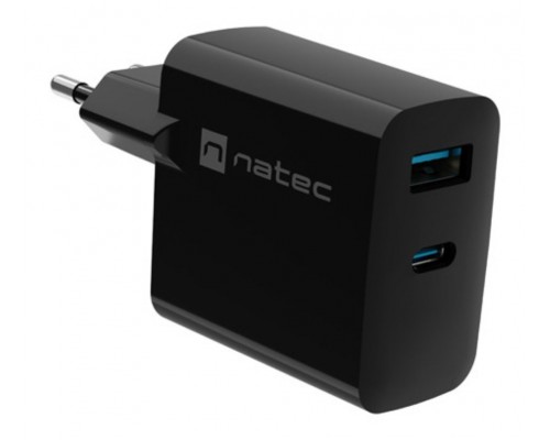 CARGADOR NATEC RIBERA GAN 65W PD3.0 QC3.0 1XUSB-A + 1XUSB-C NEGRO