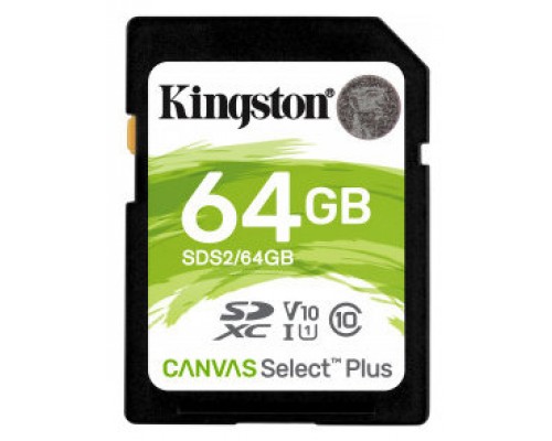 SECURE DIGITAL HC 64 GB CANVAS SELECT PLUS CLASE10 KINGSTON