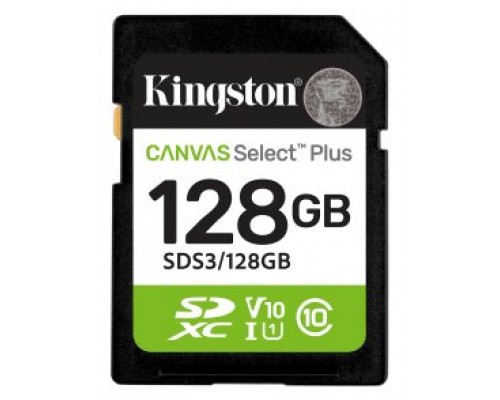 SECURE DIGITAL HC 128 GB CANVAS SELECT PLUS GEN3 CLASE10 KINGSTON