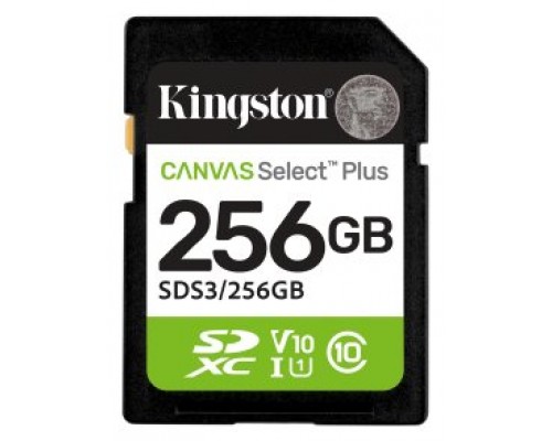 SECURE DIGITAL HC 256 GB CANVAS SELECT PLUS GEN3 CLASE10 KINGSTON
