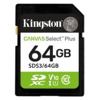 SECURE DIGITAL HC 64 GB CANVAS SELECT PLUS GEN3 CLASE10 KINGSTON