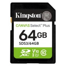 SECURE DIGITAL HC 64 GB CANVAS SELECT PLUS GEN3 CLASE10 KINGSTON