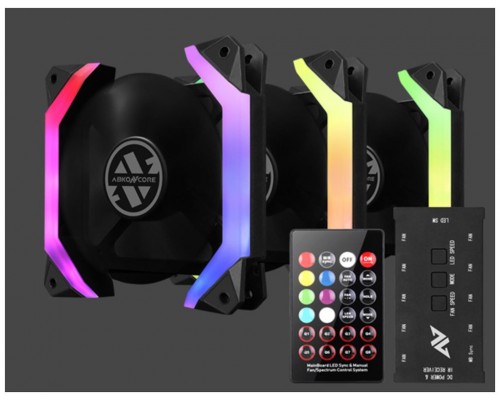 KIT 3 VENTILADORES ABKONCORE SPIDER SPECTRUM SYNC 12CM REMOTE KIT