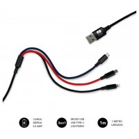 CABLE 3EN1 MICRO USB/TYPE C/LIGHTNING 3.0 1 M NEGRO SUBBLIM