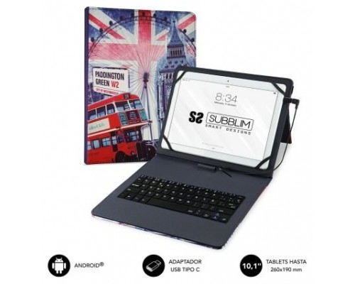 FUNDA TABLET SUBBLIM KEYTAB USB 10,1" ENGLAND