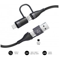 CABLE TOP 4 EN 1 60W USB-A/2xUSB-C/LIGHTNING 1 M NEGRO SUBBLIM
