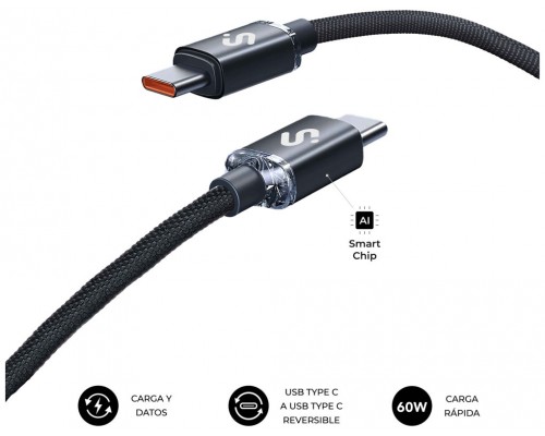 CABLE OPTIMUS 60W USB-C/USB-C 2 M NEGRO SUBBLIM