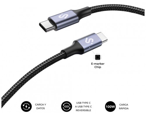 CABLE PLUS 100W USB-C/USB-C 2 M NEGRO SUBBLIM