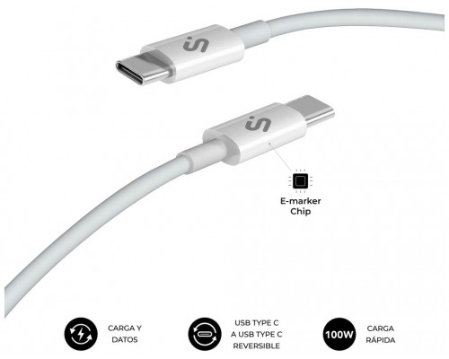 CABLE PLUS 100W USB-C/USB-C 1 M BLANCO SUBBLIM