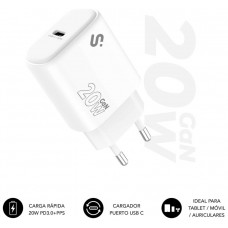 CARGADOR PARED/VIAJE USB-C GaN 20W PD BLANCO SUBBLIM