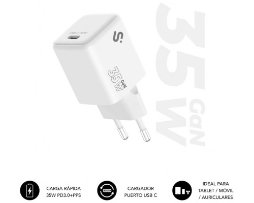 CARGADOR PARED/VIAJE USB-C GaN 35W PD BLANCO SUBBLIM