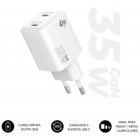 CARGADOR PARED/VIAJE USB-C + USB-C GaN 35W PD BLANCO SUBBLIM