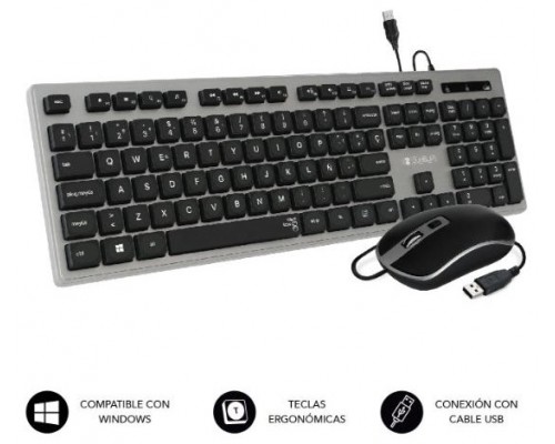 COMBO TECLADO RATON SUBBLIM WIRED ERGO KEYS SILENT FLAT HQ GREY