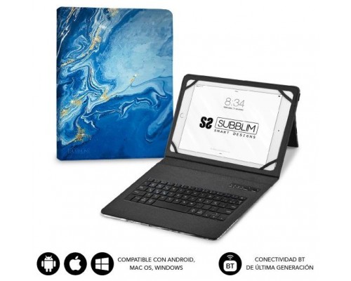 FUNDA + TECLADO TABLET KEYTAB PRO BT MARMOL AZUL SUBBLIM