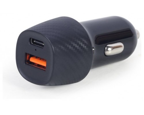 CARGADOR RÃ?PIDO PARA COCHE USB GEMBIRD DE 2 PUERTOS, TYPE-C PD, 18 W, NEGRO