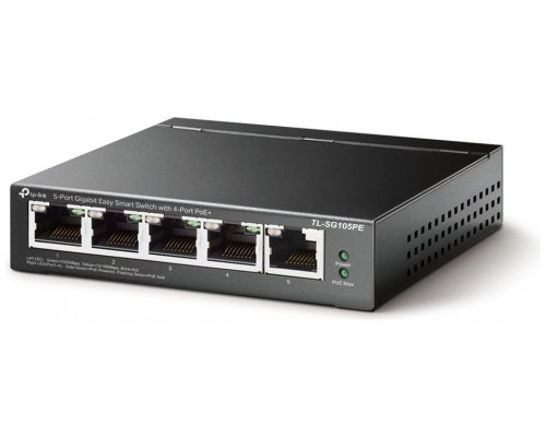 SWITCH SEMIGESTIONABLE TP-LINK SG105PE 5P GIGABIT 4P POE+ TOTAL POE 65W CARCASA META