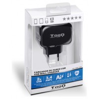 CARGADOR PARED/VIAJE USB 2xUSB (3.4A) NEGRO TOOQ